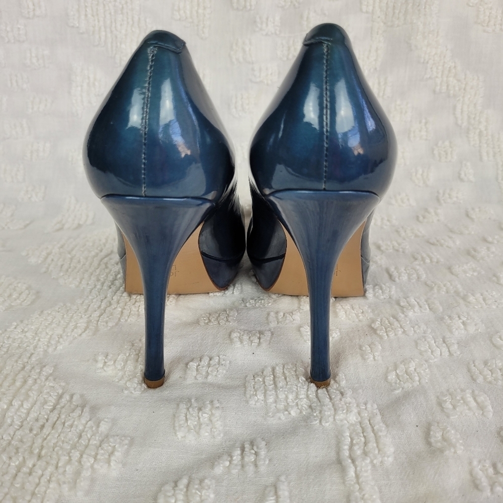 Joan & David teal blue patent leather platform pinup stiletto pumps almond toe 6 - Picture 4 of 12